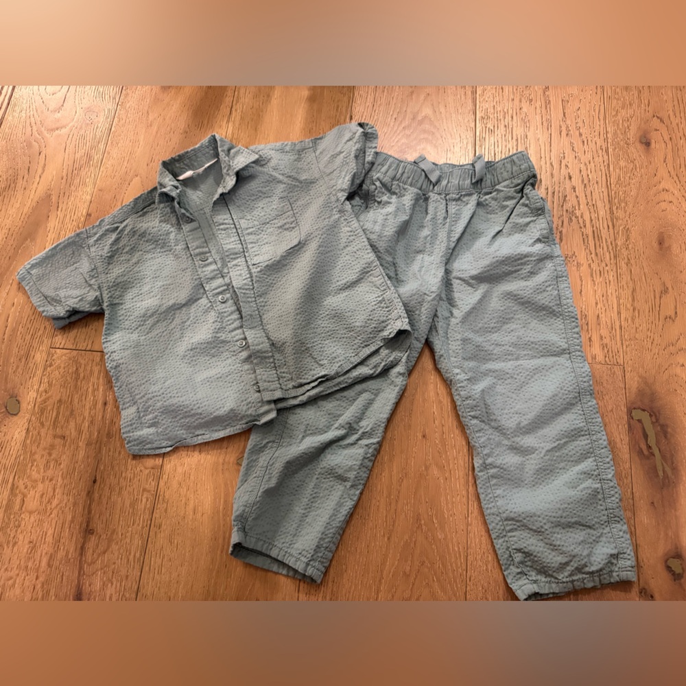 H&M Kids Seersucker Pants + Matching Collared Shirt – Set
